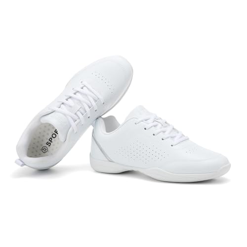 XJITIGER Damen Weiß Cheerleading Schuhe: Tanzschuhe Sneaker - Elegant Training Schnürschuhe - Jazz Tanztrainer für Mädchen Yoga Aerobic Fitness Gymnastik Größe 36 von XJITIGER