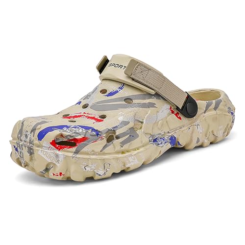 XJITIGER Gartenschuhe Herren Leichte Gartenclogs im Tarnmuster Atmungsaktive Wasserschuhe Wasserdicht Gummischuhe für Outdoor Strand Pool Garten Sommerwanderungen Khaki 47 von XJITIGER