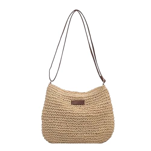XJKLBYQ Frauen Strohbodage Tasche, Sommer -Strand -Weave -Umhängetasche, geflochtene einzelne Schulterstrohhandtaschen mit Reißverschluss für Urlaubsreisen/Beige von XJKLBYQ