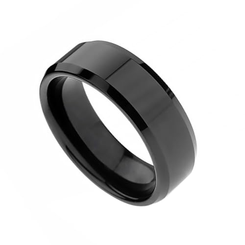 XJKLBYQ Titaniumstahlring Edelstahlringe für Männer Ehering kühles einfaches Band 8 mm hochpolierter Ring Größe 7 Schwarzer Edelstahlring von XJKLBYQ