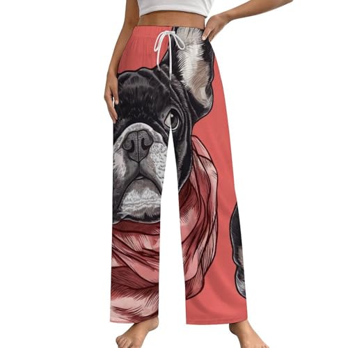 Frauen Pyjamas Hosen Französische Bulldogge Muster Lounge Pants Schlafanzug Pyjama Unterteile von XJLAPWS