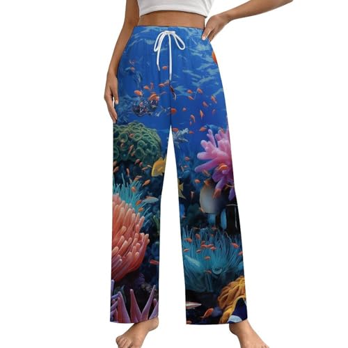 Frauen Pyjamas Hosen Korallenriffszene Wasser Lounge Pants Schlafanzug Pyjama Unterteile von XJLAPWS