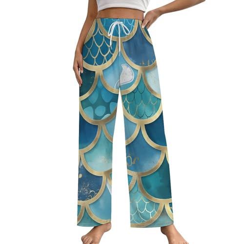 Frauen Pyjamas Hosen Meerjungfrau Schuppenmuster Glittery Lounge Pants Schlafanzug Pyjama Unterteile von XJLAPWS