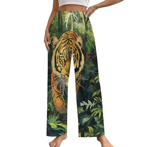 Frauen Pyjamas Hosen Tierischer Tiger Im Dschungel Lounge Pants Schlafanzug Pyjama Unterteile von XJLAPWS
