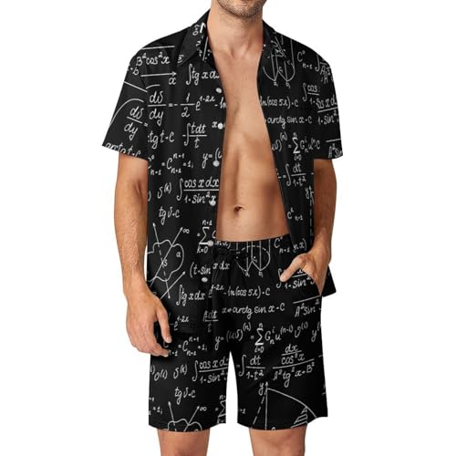 XJLAPWS Button-Down-Hemd Und Short-Set Mathematische Formeln Und Berechnungen Herren Sommer Strand Anzüge Outfit 2 Stück von XJLAPWS