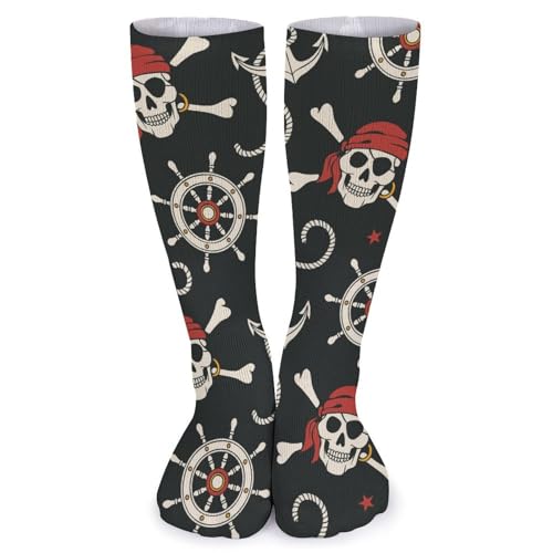 XJLAPWS Crew Socken Totenköpfe Und Piraten Anker Muster Weiche Socken Crew Socke Strümpfe Lange Socken Für Männer Frauen von XJLAPWS