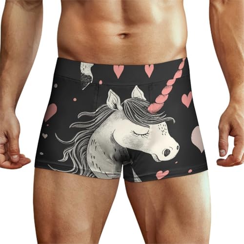 XJLAPWS Unterhosen Für Männer Einhörner Mit Roten Herzen Muster Unterwäsche Stretch Boxershorts Für Männer von XJLAPWS