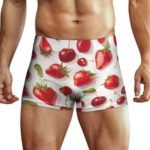 XJLAPWS Unterhosen Für Männer Rote Kirsche Und Erdbeere Muster Unterwäsche Stretch Boxershorts Für Männer von XJLAPWS