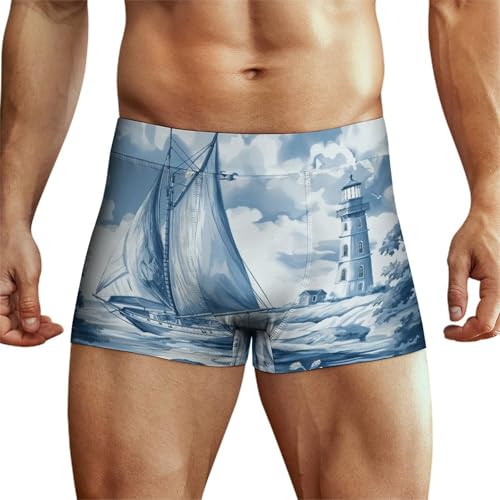 XJLAPWS Unterhosen Für Männer Segelboot-Leuchtturm Unterwäsche Stretch Boxershorts Für Männer von XJLAPWS