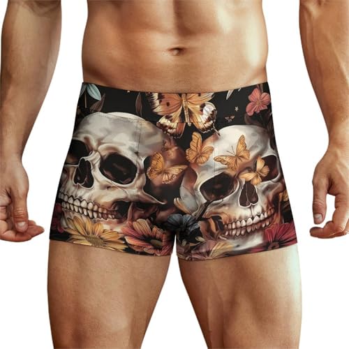 XJLAPWS Unterhosen Für Männer Totenköpfe Schmetterling Und Blumen Unterwäsche Stretch Boxershorts Für Männer von XJLAPWS