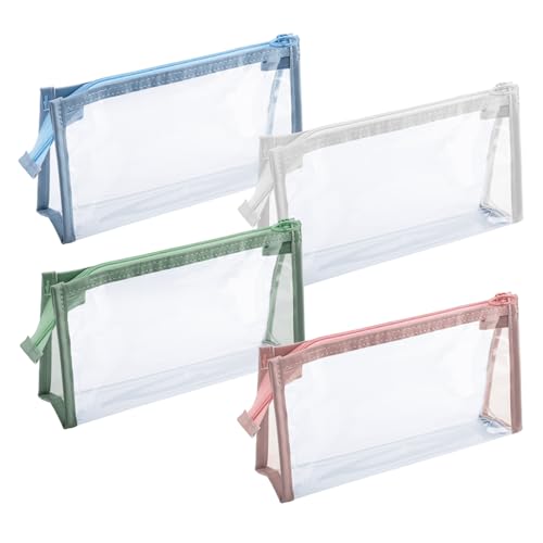 XJMWXHFC 4 transparente Federmäppchen, Reise-Kosmetik-Make-up-Tasche, transparentes Federmäppchen mit Reißverschluss, multifunktionaler Schreibwaren-Organizer für Zuhause, Schule, Büro, Urlaub (Blau, von XJMWXHFC