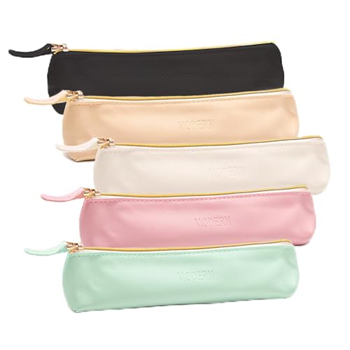 XJMWXHFC Kleine Federmäppchen, Federmäppchen mit Reißverschluss, Kosmetik-Make-up-Tasche, multifunktionaler Schreibwaren-Organizer für Zuhause, Büro, Urlaub (schwarz, grün, weiß, rosa, beige) von XJMWXHFC