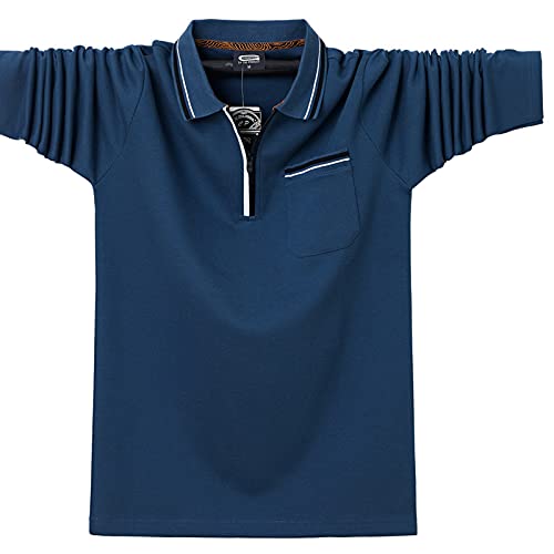 XJOE Casual Tipped Langarm Herren Poloshirt Klassisches Baumwolle Langarm Poloshirt für Herren 2130, Rinderblau, 3XL von XJOE