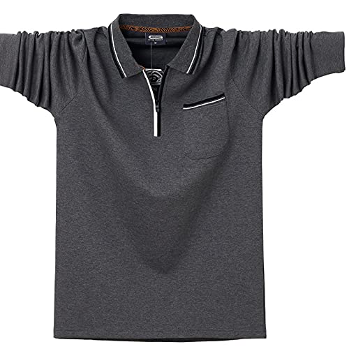 XJOE Casual Tipped Langarm Herren Poloshirt Klassisches Baumwolle Langarm Poloshirt für Herren 2130, dunkelgrau, 3XL von XJOE