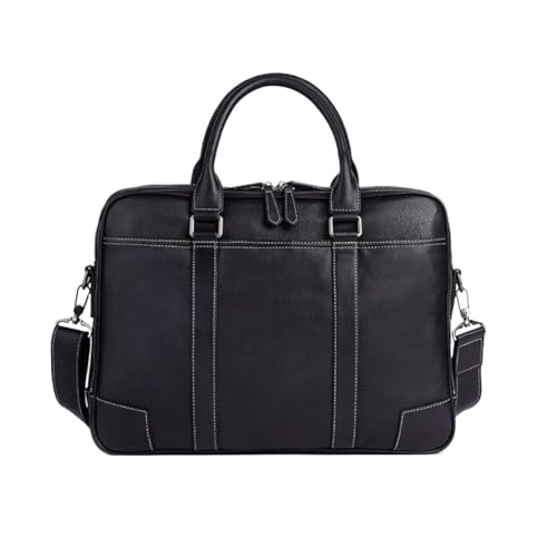 XJPXFQ Retro Herren Handtaschen Laptop Taschen Totes Aktentaschen Schultertaschen Echtes Leder Messenger Computer Taschen(Black) von XJPXFQ