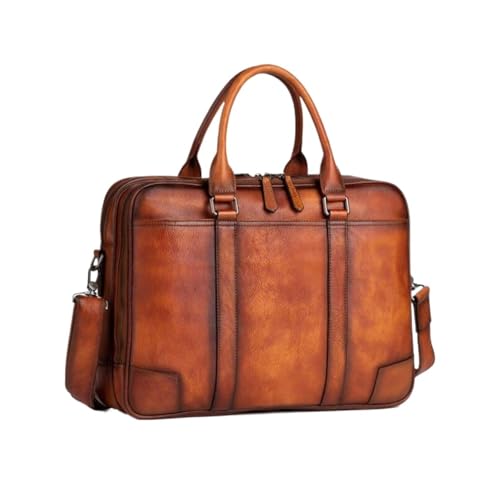 XJPXFQ Retro Herren Handtaschen Laptop Taschen Totes Aktentaschen Schultertaschen Echtes Leder Messenger Computer Taschen(Brown) von XJPXFQ