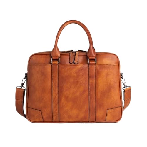 XJPXFQ Retro Herren Handtaschen Laptop Taschen Totes Aktentaschen Schultertaschen Echtes Leder Messenger Computer Taschen(Yellow) von XJPXFQ