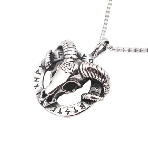 Unisex Gothic Halskette Vintage Gothic 316L Ziege Kopf Schädel Anhänger Nordic Viking Rune Halskette Für Männer Mode Amulett Schmuck Großhandel Glückwunsch Geschenke von XJPXGIND