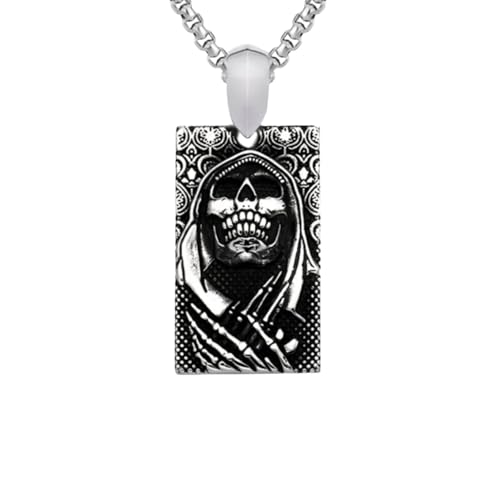 XJPXGIND Gothic Dimensional Engravin Karte Schädel Anhänger Halskette Sensenmann Halskette für Männer Hip Hop Punk Schmuck Geschenk von XJPXGIND
