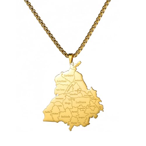 XJPXGIND India Punjab State Map Pendant Necklace for Man Box Chain Geography Country Necklaces Ethnic Jewelry von XJPXGIND