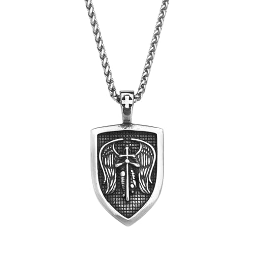 XJPXGIND Mode Punk Erzengel Halskette Für Männer Vintage St Michael Anhänger Glaube Amulett Schmuck Geschenk Dropshipping von XJPXGIND