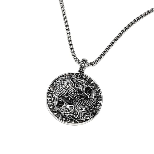 XJPXGIND Punk Nordic Wolf Kopf Halsketten Für Männer Wikinger Rune Anhänger Vintage Kompass Amulett Schmuck Geschenke Dropshipping von XJPXGIND