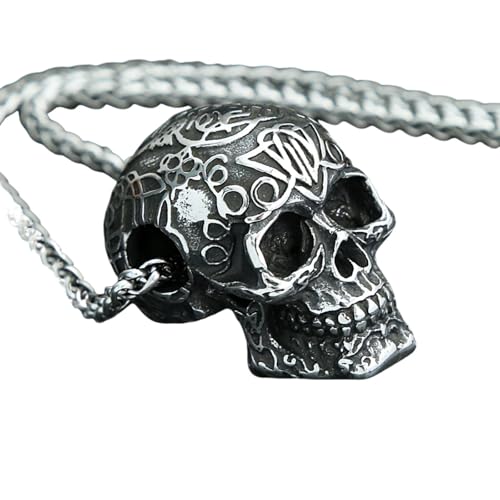 XJPXGIND Unisex Gothic Halskette Mode Retro Gothic Schädel Anhänger Punk Hip Hop Männer Skelett Halskette Motorrad Amulett Schmuck Geschenk Großhandel Glückwunsch Geschenke von XJPXGIND