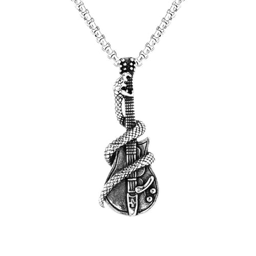 XJPXGIND Unisex Gothic Halskette Mode Retro Kreative Gitarre Schlange Anhänger 316L Punk Hip Hop Männer Frauen Tier Halsketten Schmuck Geschenke Großhandel Glückwunsch Geschenke von XJPXGIND
