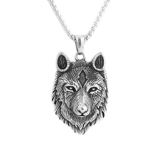 XJPXGIND Unisex Gothic Halskette Mode Vintage Wikinger Wolf Kopf Anhänger für Männer Junge Punk 316L Tier Amulett Halskette Schmuck Geschenk Großhandel Glückwunsch Geschenke von XJPXGIND