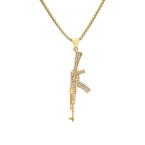 XJPXGIND Unisex Gothic Halskette Punk Hip Hop Maschinengewehr Anhänger Mit Steinen Halskette Für Männer Frauen Mode Kreatives Amulett Schmuck Glückwunsch Geschenke von XJPXGIND