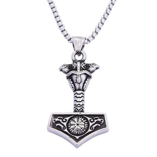 XJPXGIND Wikinger Thor Hammer Anhänger Für Männer Nordischer Kompass Halskette Vintage Tier Amulett Schmuck Geschenke Dropshipping von XJPXGIND
