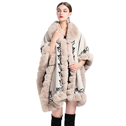 XJZHANG Damen Cardigan Poncho Faux Kaninchen Pelz Cape Wrap Wolle Warme Schal Damen Tops Cardigans Damen Tops Pelzmantel Capes Winter Jacken von XJZHANG