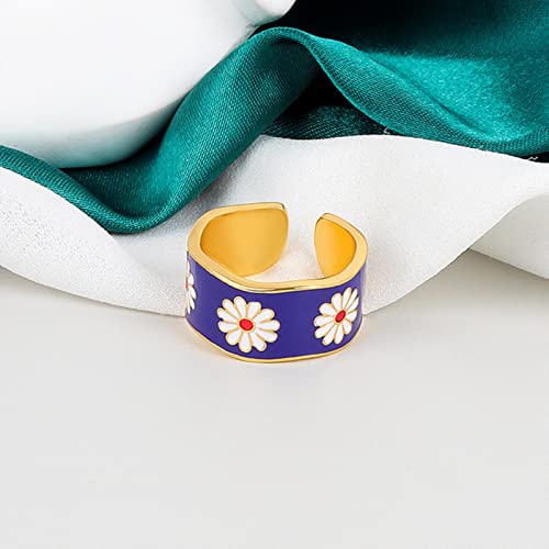 XJruixi 925 Briefmarke Index Finger breite Ringe Sommer neuer Trend Vintage elegante blaue Tropfen Glasur Blumen Mädchen Party Schmuck XJruixi 925 Briefmarke Index Finger breite Ringe Sommer neuer Trend Vintage elegante blaue Tropfen Glasur Blumen Mädchen Party Schmuck von XJruixi