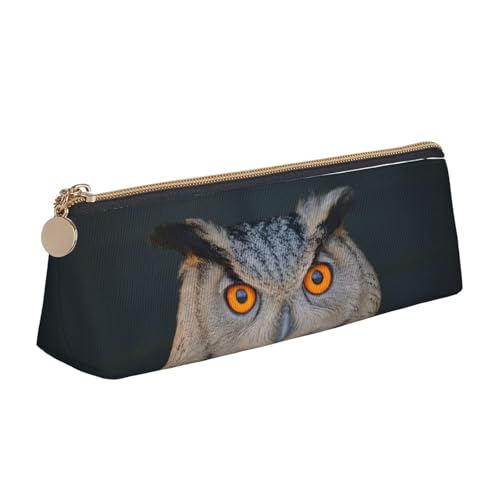 XKBFKLKMC Federmäppchen aus Leder, Federmäppchen, niedlicher Welpen-Aufdruck, Federmäppchen, Schreibwaren-Organizer mit Reißverschluss, für Damen und Herren, für Schule, Büro, Eulenmotiv von XKBFKLKMC