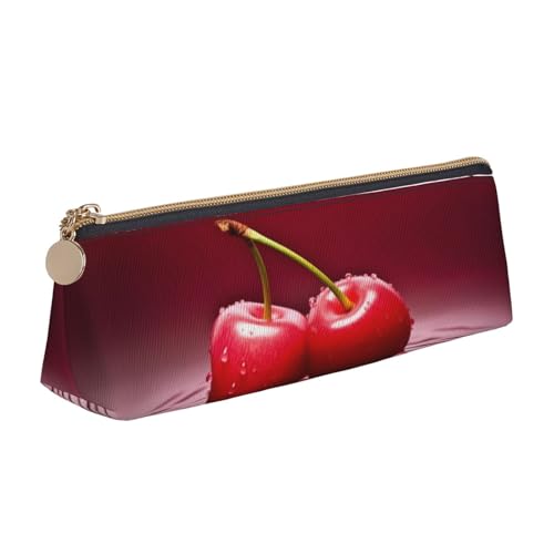 XKBFKLKMC Federmäppchen aus Leder, Federmäppchen mit rotem Kirschen-Druck, Schreibwaren-Organizer mit Reißverschluss, für Damen und Herren, für Schule, Büro, Rot Kirschen, Einheitsgröße, Schulranzen von XKBFKLKMC