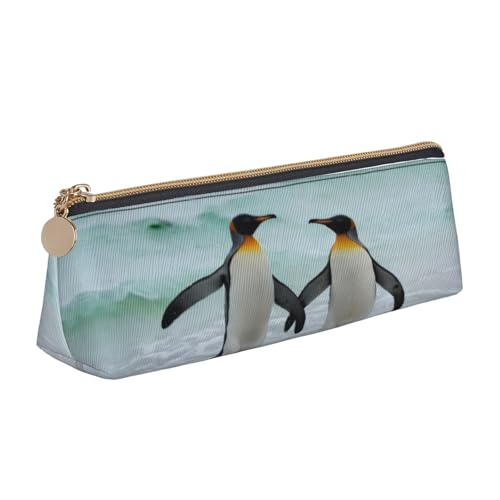 XKBFKLKMC Federmäppchen aus Leder, Stifteetui mit Palmblatt-Druck, Schreibwaren-Organizer mit Reißverschluss, für Damen und Herren, für Schule, Büro, Süßer Pinguin, Einheitsgröße, Schulranzen von XKBFKLKMC