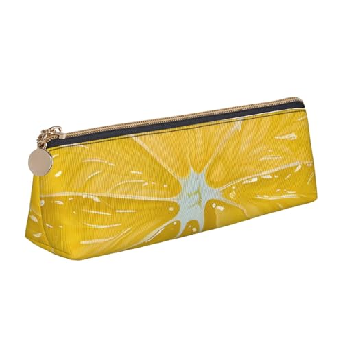 XKBFKLKMC Federmäppchen aus Leder, Stifteetui mit grünen Blättern von Palmen, Schreibwaren-Organizer mit Reißverschluss, für Damen und Herren, für Schule, Büro, Gelbe Zitrone., Einheitsgröße von XKBFKLKMC