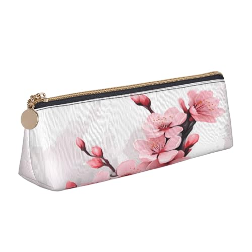 XKBFKLKMC Federmäppchen aus Leder, Stifteetui mit grünen Blättern von Palmen, Schreibwaren-Organizer mit Reißverschluss, für Damen und Herren, für Schule, Büro, Kirschblumen, Einheitsgröße von XKBFKLKMC