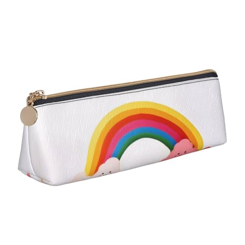 XKBFKLKMC Federmäppchen aus Leder, gestreift, schwarz-weiß, bedruckt, Federmäppchen, Schreibwaren-Organizer mit Reißverschluss, für Damen und Herren, für Schule, Büro, Kleiner Regenbogen von XKBFKLKMC