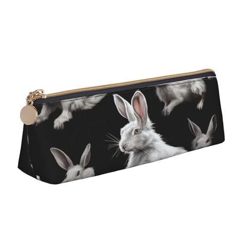 XKBFKLKMC Federmäppchen aus Leder, mit rotem Leopardenmuster, Federmäppchen, Schreibwaren-Organizer mit Reißverschluss, für Damen und Herren, für Schule, Büro, Hase, Einheitsgröße, Schulranzen von XKBFKLKMC