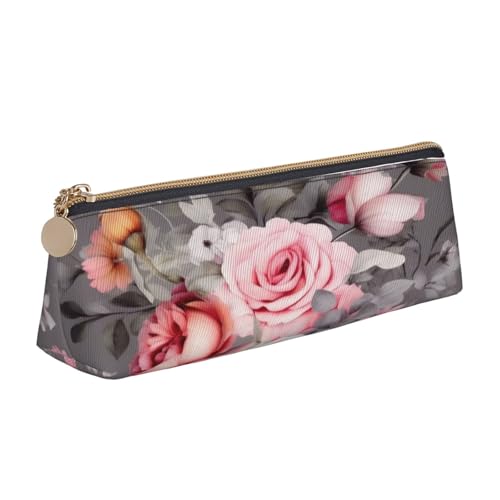 XKBFKLKMC Federmäppchen aus Leder, mit rotem Leopardenmuster, Federmäppchen, Schreibwaren-Organizer mit Reißverschluss, für Damen und Herren, für Schule, Büro, Pflanze, Blumen., Einheitsgröße von XKBFKLKMC