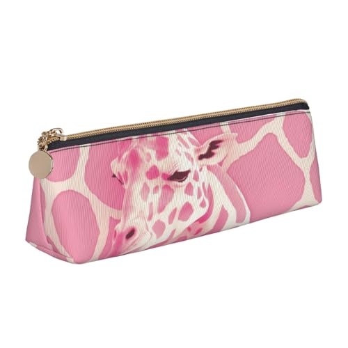 XKBFKLKMC Federmäppchen aus Leder, mit rotem Leopardenmuster, Federmäppchen, Schreibwaren-Organizer mit Reißverschluss, für Damen und Herren, für Schule, Büro, Textur Giraffe rosa, Einheitsgröße von XKBFKLKMC