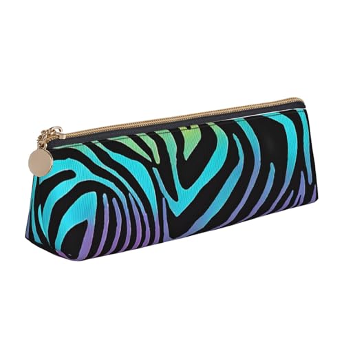 XKBFKLKMC Federmäppchen aus Leder mit Pfingstrosen-Druck, Federmäppchen, Schreibwaren-Organizer mit Reißverschluss, für Damen und Herren, für Schule, Büro, Buntes Regenbogen-Zebra, Einheitsgröße von XKBFKLKMC