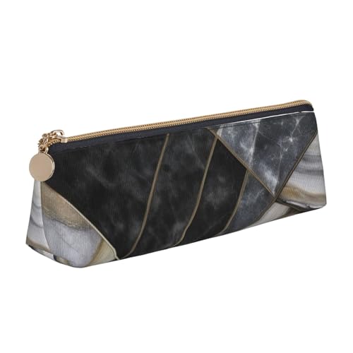 XKBFKLKMC Federmäppchen aus Leder mit niedlichem Affen-Aufdruck, Federmäppchen, Schreibwaren-Organizer mit Reißverschluss, für Damen und Herren, für Schule, Büro, Schwarze Marmor-Textur, Gold von XKBFKLKMC