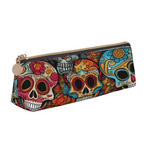 XKBFKLKMC Federmäppchen aus Leder mit niedlichem Affen-Aufdruck, Federmäppchen, Schreibwaren-Organizer mit Reißverschluss, für Damen und Herren, für Schule, Büro, Sugar Skulls Print, Einheitsgröße von XKBFKLKMC