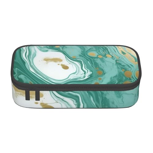 XKBFKLKMC Federmäppchen mit Gitarrenmalerei, 3D-Druck, großes Fassungsvermögen, mit Fächern, Schul-Federmäppchen, Schreibwaren-Organizer, Federmäppchen für Mädchen, Jungen, Studenten, Grüner Marmor von XKBFKLKMC