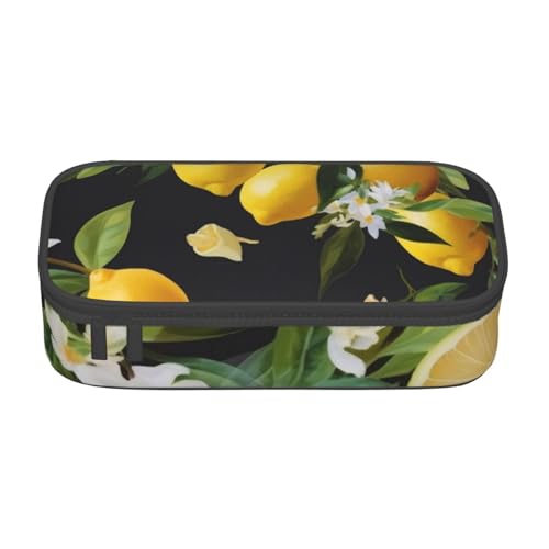 XKBFKLKMC Federmäppchen mit Hockey-3D-Druck, großes Fassungsvermögen mit Fächern, Schul-Federmäppchen, Schreibwaren-Organizer, Federmäppchen für Mädchen, Jungen, Studenten, Zitrone und Blume von XKBFKLKMC