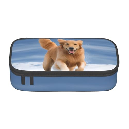 XKBFKLKMC Federmäppchen mit Pferde-Motiv, 3D-Druck, großes Fassungsvermögen, mit Fächern, Schul-Federmäppchen, Schreibwaren-Organizer, Federmäppchen für Mädchen, Jungen, Studenten, Golden Retriever von XKBFKLKMC