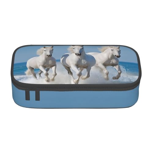 XKBFKLKMC Federmäppchen mit Pferde-Motiv, 3D-Druck, großes Fassungsvermögen, mit Fächern, Schul-Federmäppchen, Schreibwaren-Organizer, Federmäppchen für Mädchen, Jungen, Studenten, Pferde laufende von XKBFKLKMC