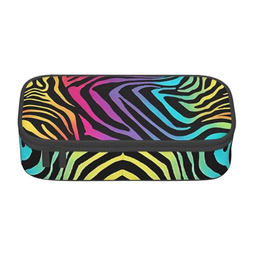 XKBFKLKMC Federmäppchen mit Pinguin-3D-Druck, großes Fassungsvermögen, mit Fächern, Schul-Federmäppchen, Schreibwaren-Organizer, Federmäppchen für Mädchen, Jungen, Studenten, Buntes Regenbogen-Zebra von XKBFKLKMC